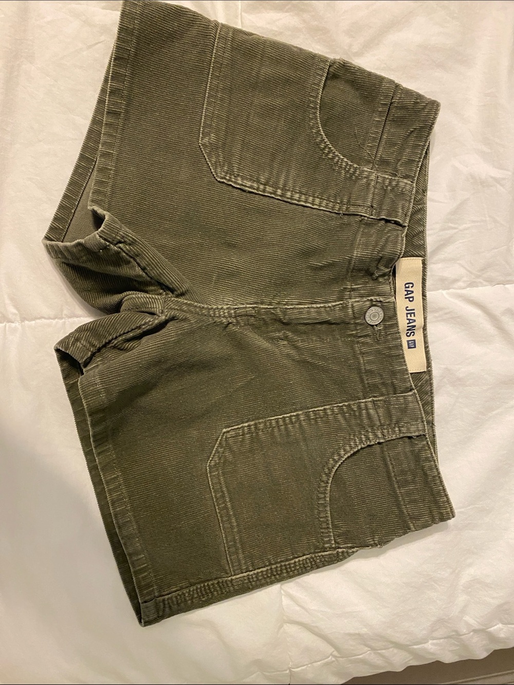 GAP Olive Green Corduroy Shorts with Button Waist